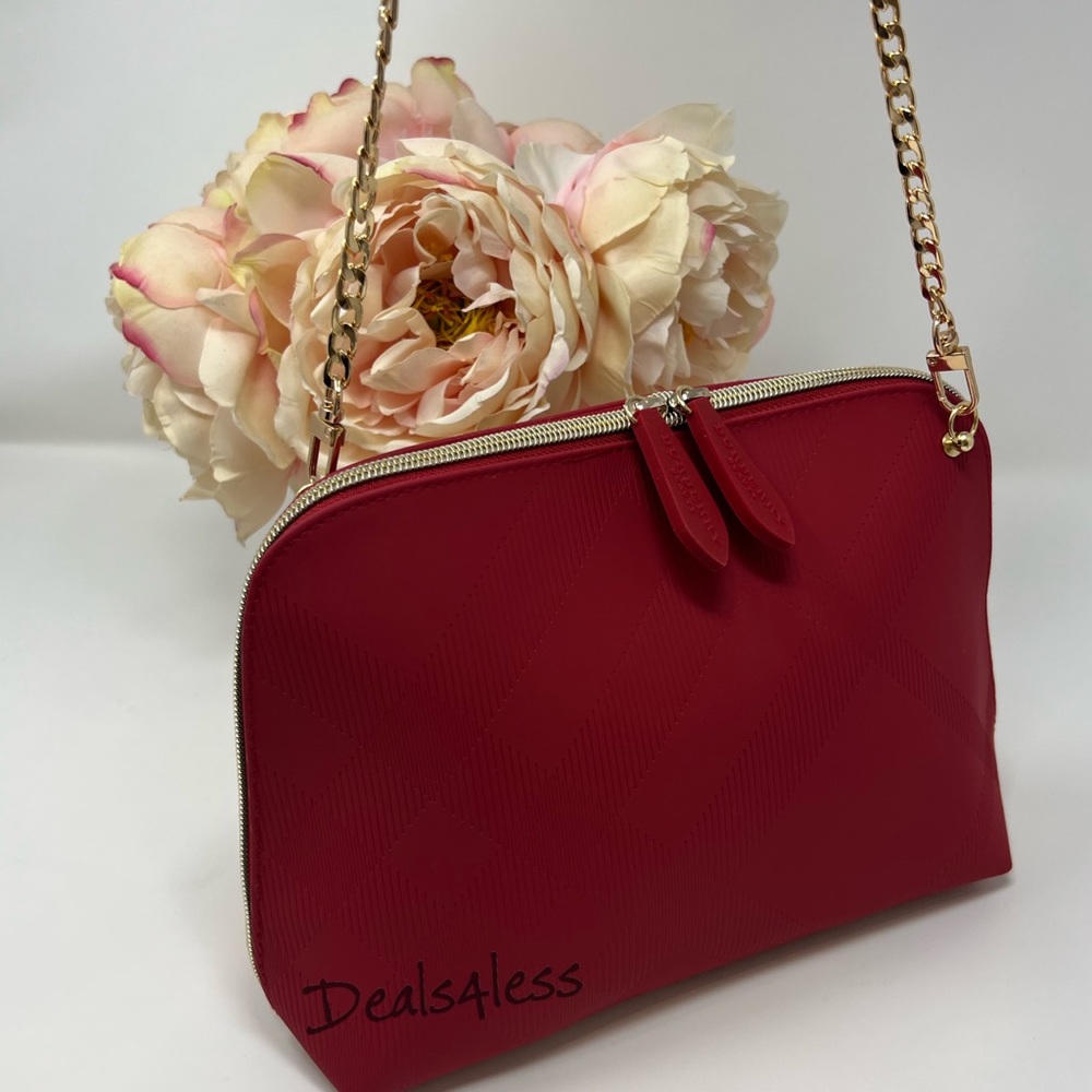 Burberry Red Leather Cosmetic Crossbody Bag with Gold Chain